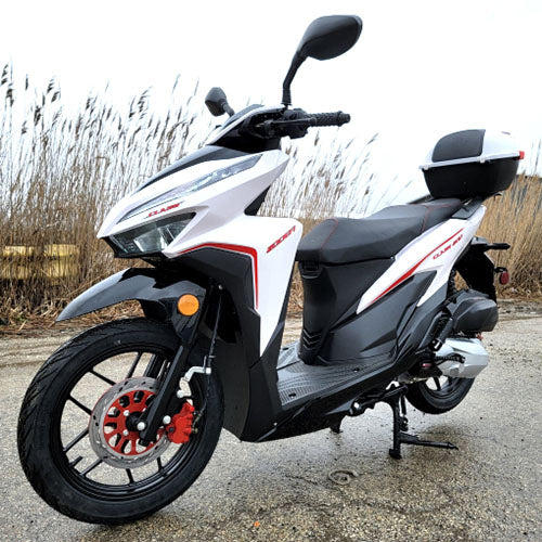 200cc 4 Stroke LED - Moped Scooter WHITE Junkies CLASH W/ Gas Lights – EFI 200 W Import